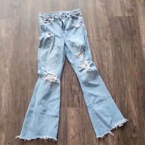 American Eagle Outfitters Light Blue Distressed Flare Jeans